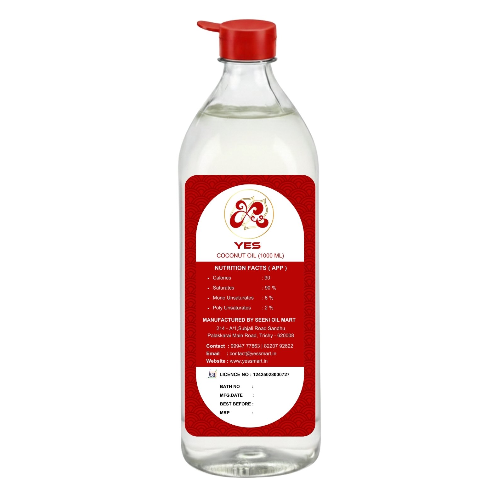 YES 1 Litre-1000ml Organic Coconut Oil