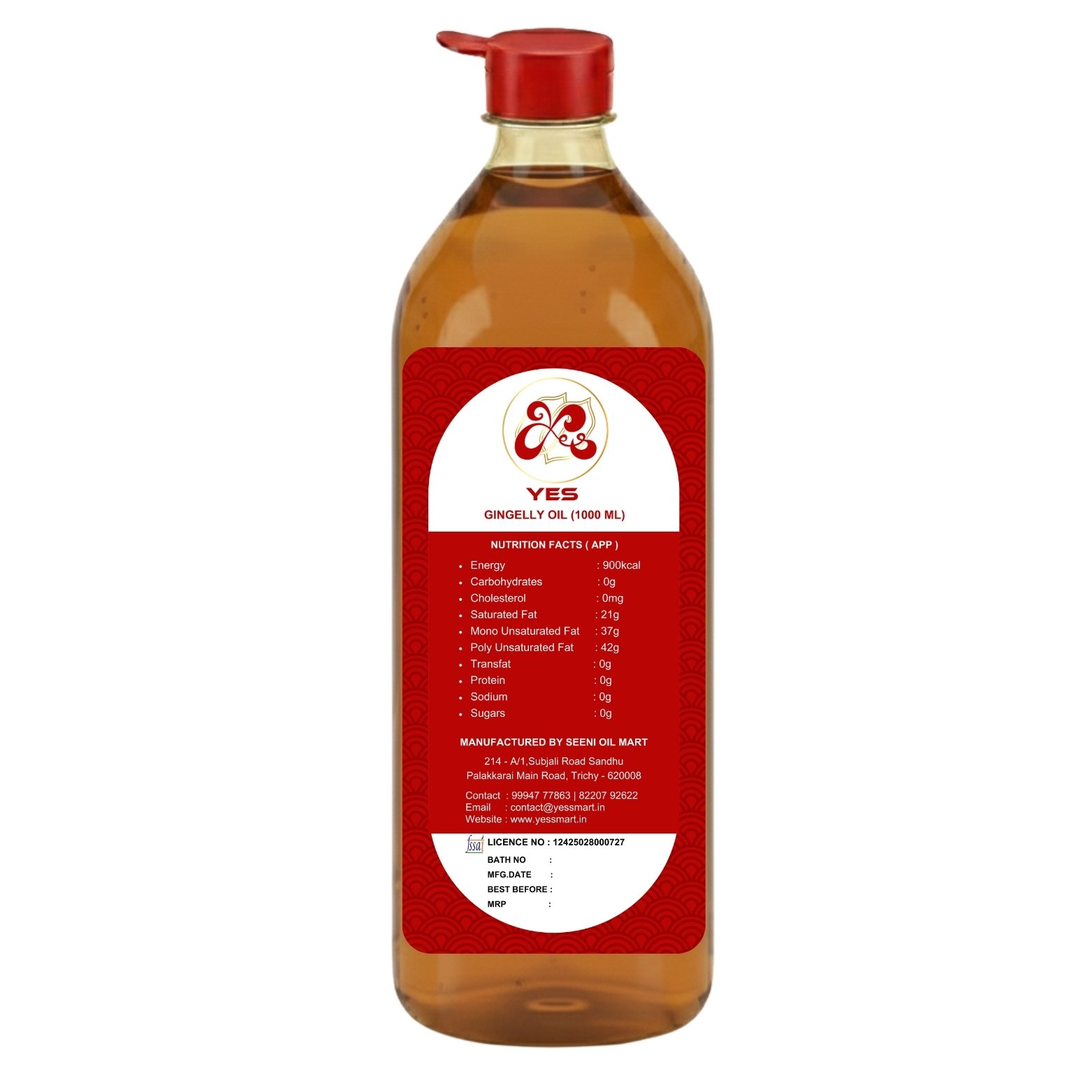 YES 1 Litre 1000 ml Organic Gingely Oil Premium Value Pack
