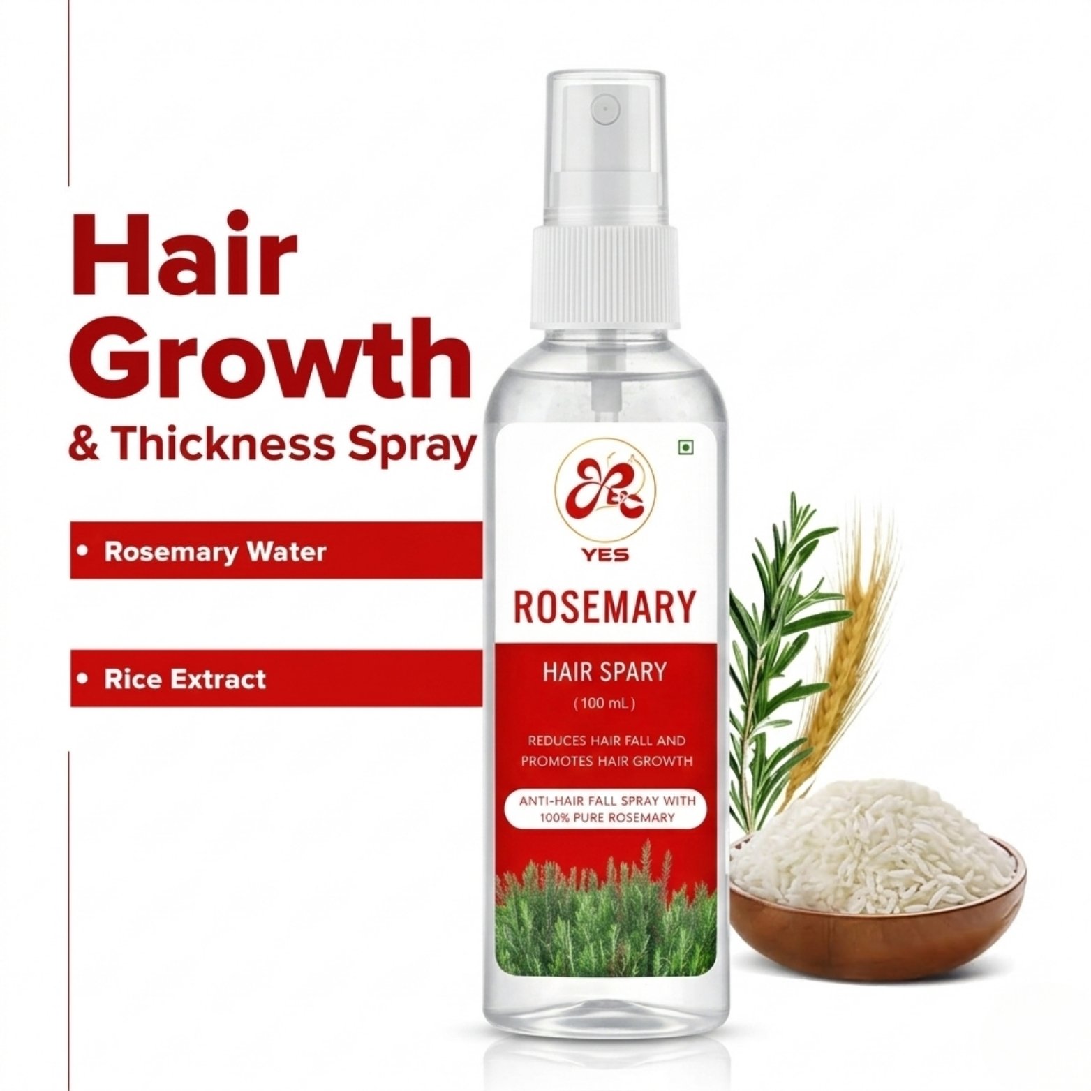 YES 100% Pure Rosemary Hair Spray (100ml)