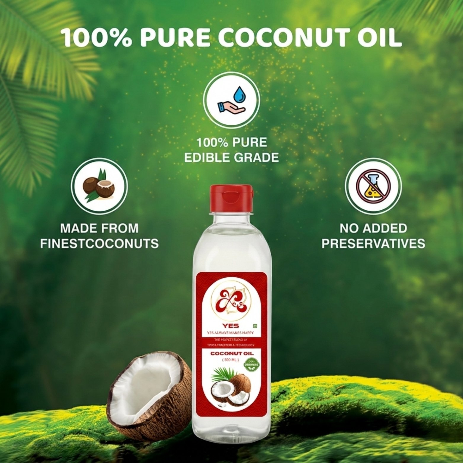 YES 500ml Organic Coconut Oil Cooking and Wellness Oil.