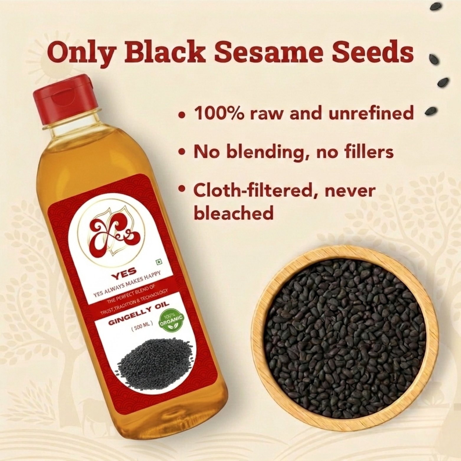 YES 500 ml Organic Gingelly Oil -100 percent Pure