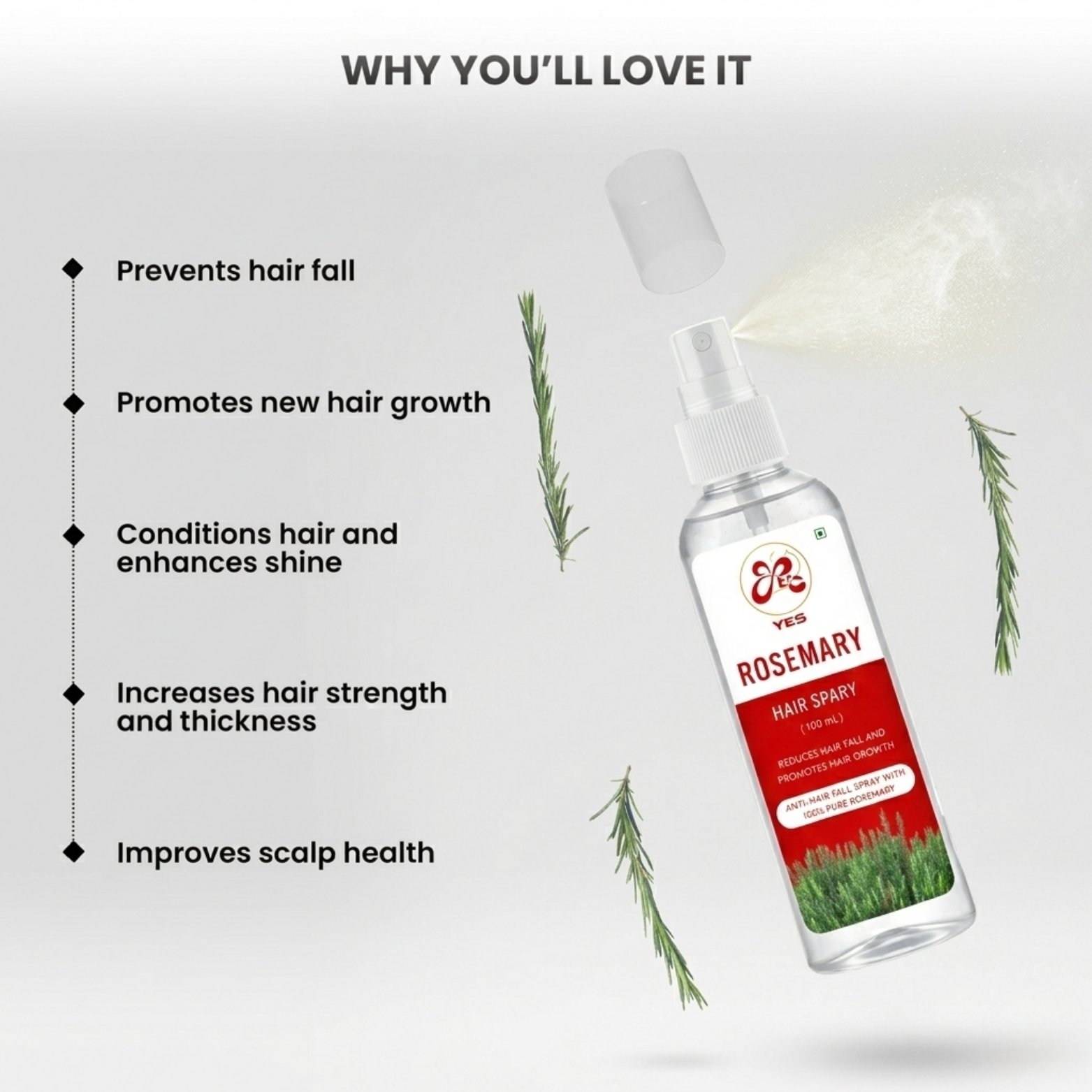 YES 100% Pure Rosemary Hair Spray (100ml)