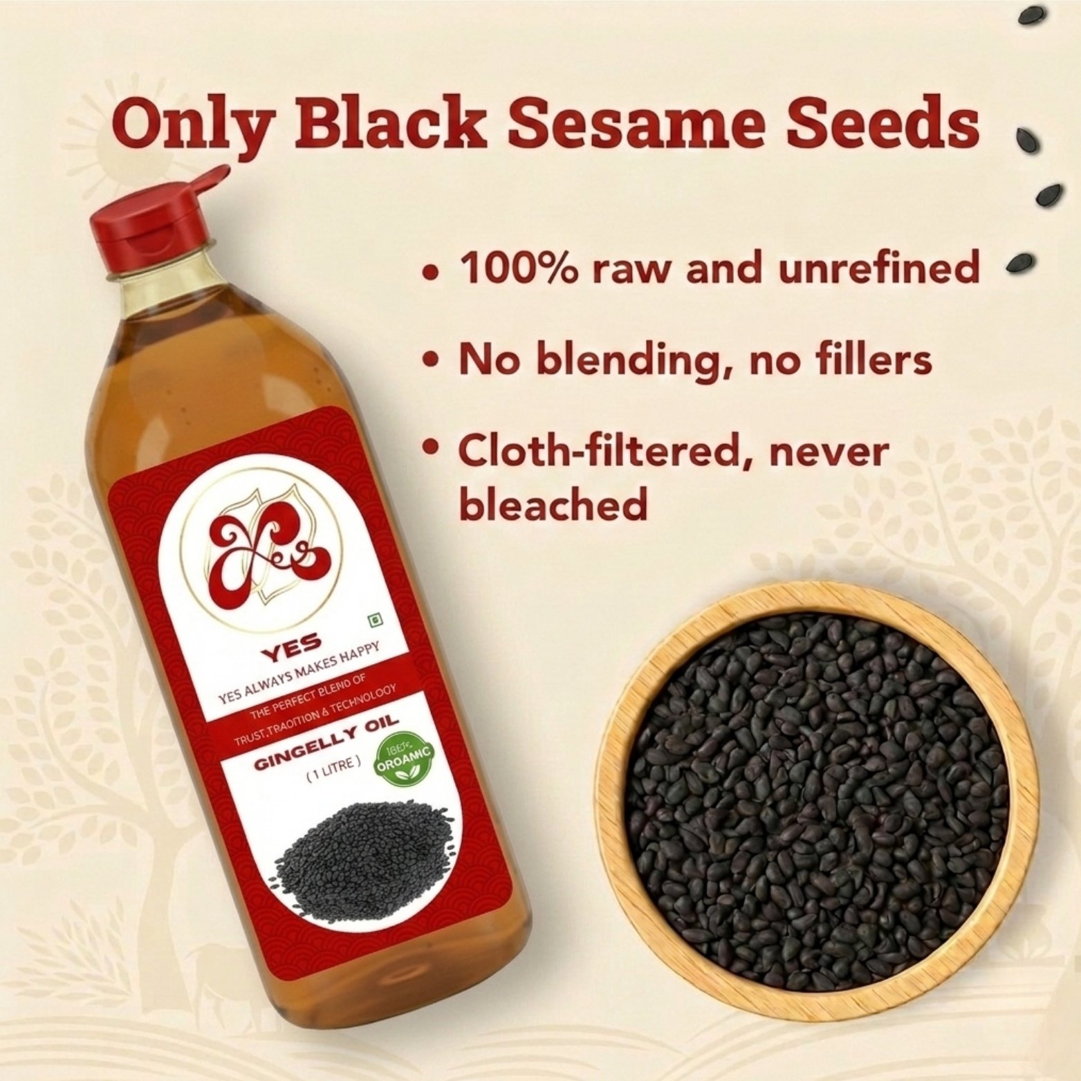 YES 1 Litre 1000 ml Organic Gingely Oil Premium Value Pack