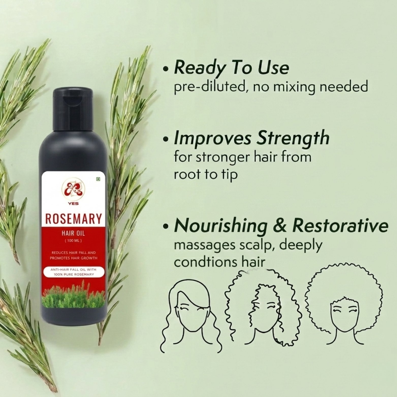 YES 100% Pure Rosemary Hair Oil (100ml)