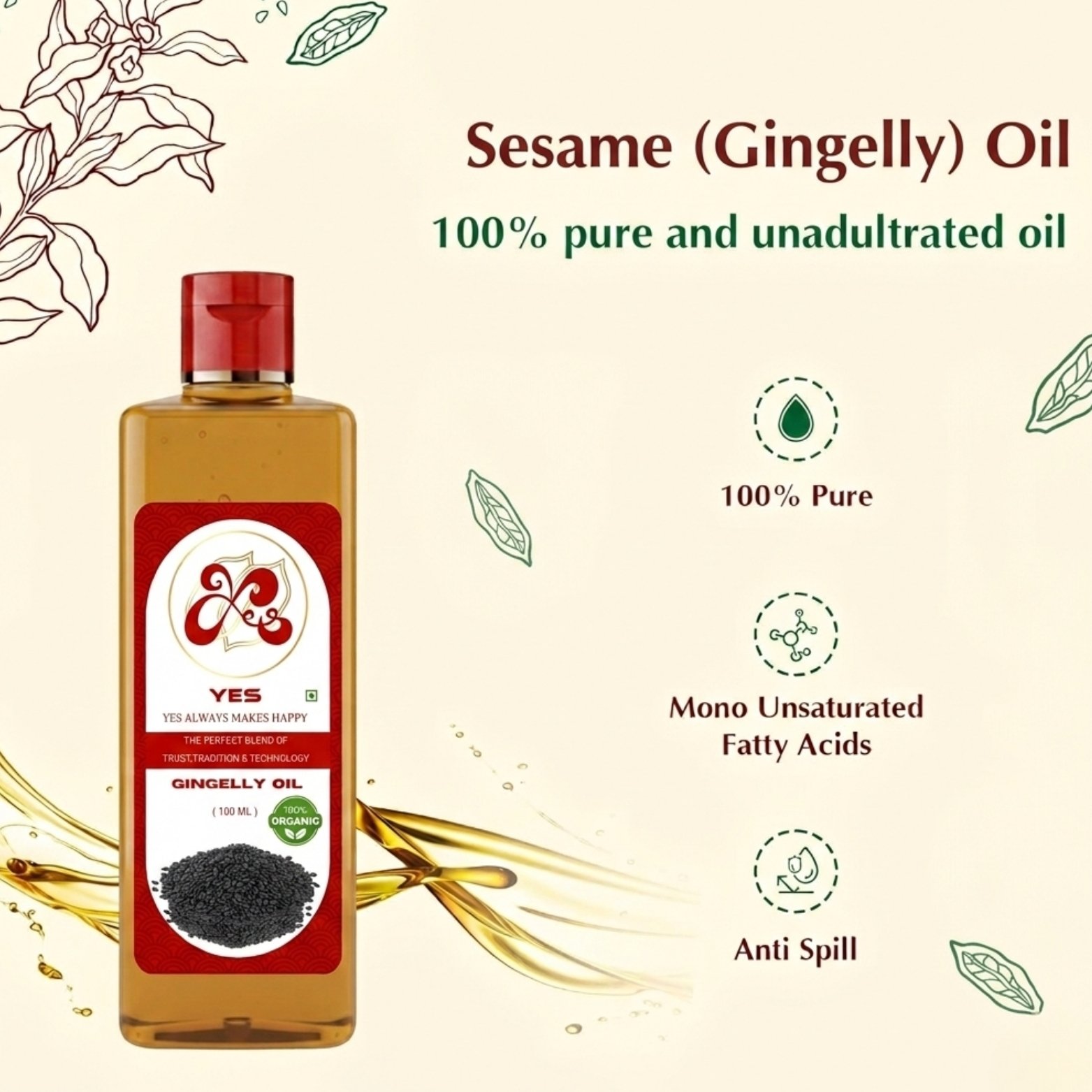 YES 200ml Organic Gingelly Oil The Ultimate Blend of Trust