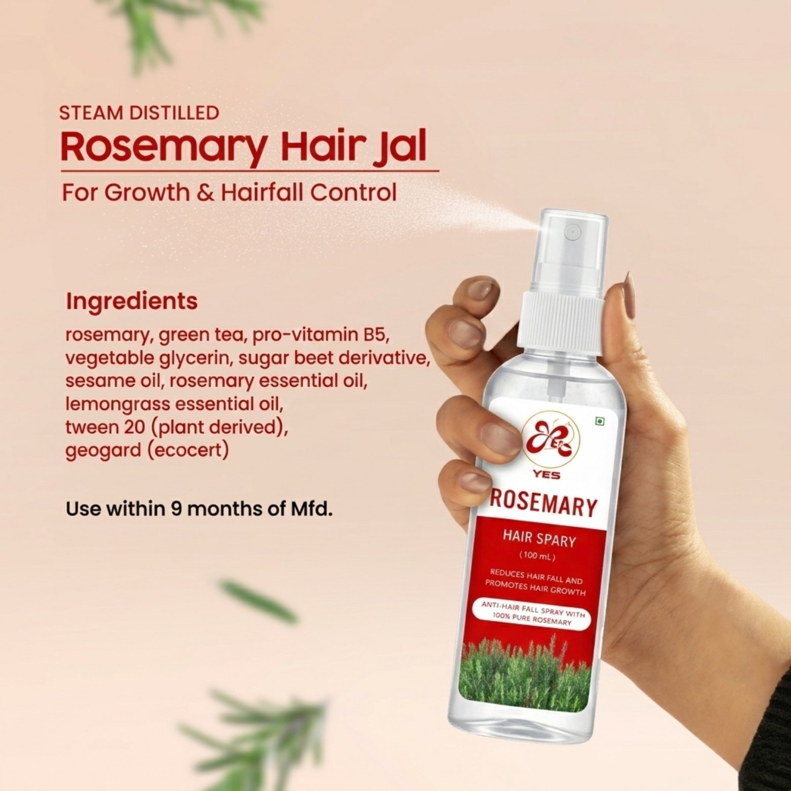 YES 100% Pure Rosemary Hair Spray (100ml)